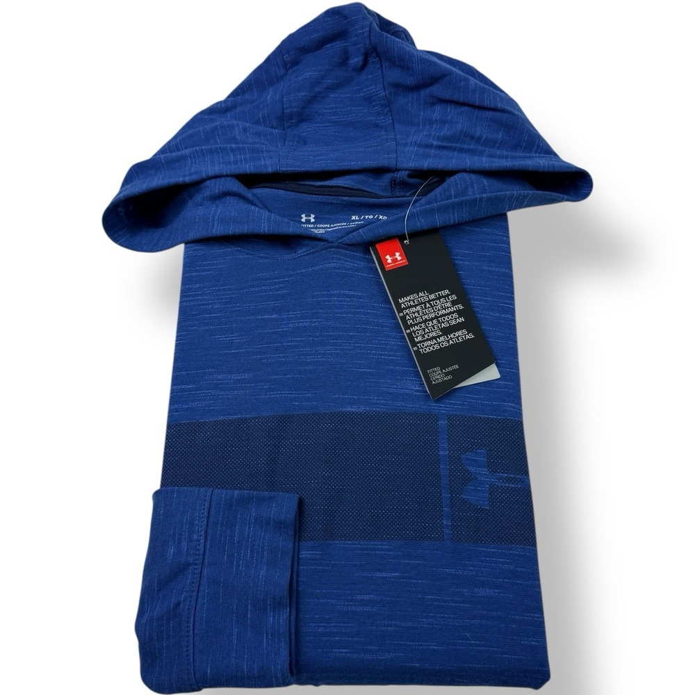 Under Armour Heather Blue Hooded Shirt Men's Size XL Fitted Lightweight‎ NWT